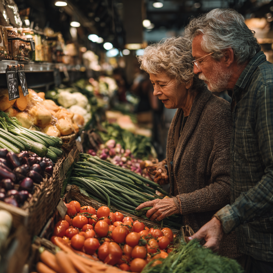 Літня пара готує здорову їжу разом